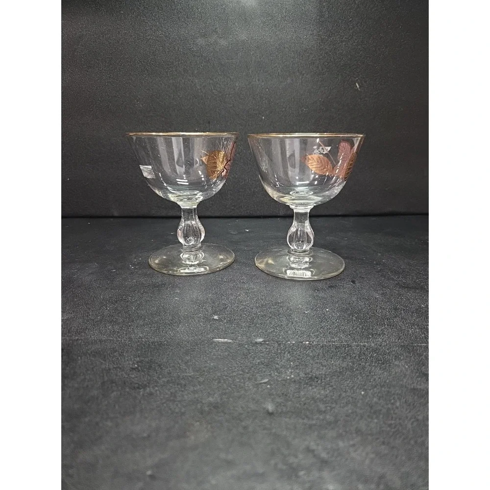 Libbey Gold Leaves Cordial Stems, Cocktail Glass Set, Liquor Glasses, Fall Decor